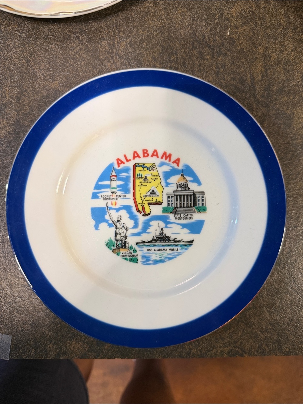 Alabama Souvenir Ceramic Plate - Blue Rim